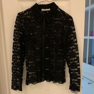 Vintage black lace zip up jacket or blouse.